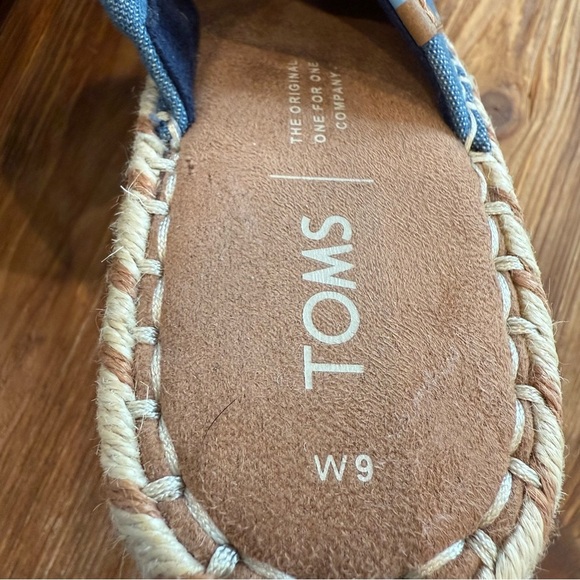 Toms Monica Mule Womens Blue Canvas Slip On 4” Heel Espadrille Wedges 9 NEW - Picture 7 of 12